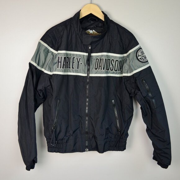 Harley Davidson Racing Vintage 90s Black Nylon Jacket Screaming Eagle - Picture 1 of 9
